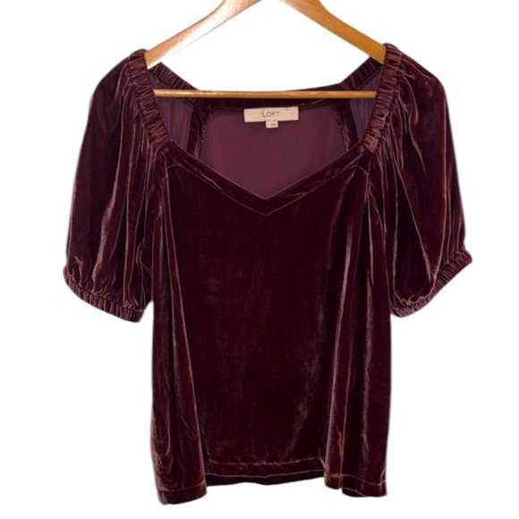 Ann Taylor LOFT Velvet Purple Puff Sleeve Fitted Blouse Small Whimsigoth - Picture 1 of 12